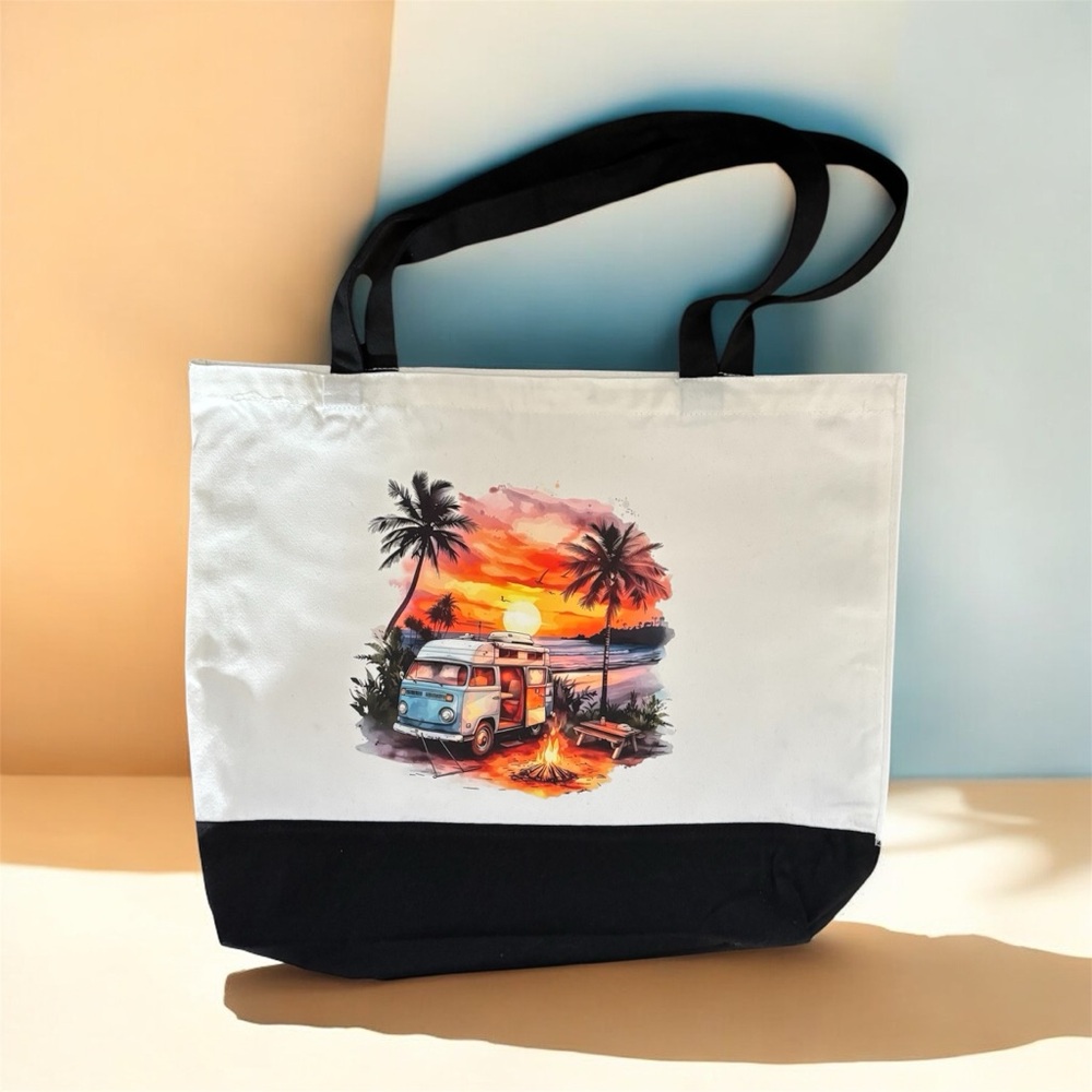 Tote Bag with Beach Sunset Design